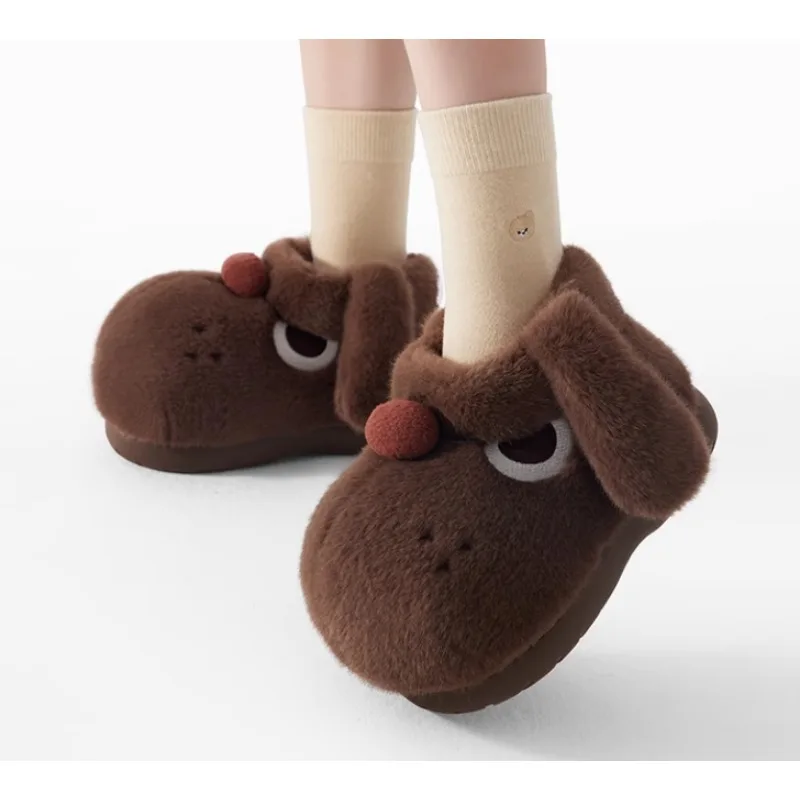 

Cute Puppy Cotton Shoes Women's Winter Home Non-slip Cotton Tow Bag and Warm Couple Plush Cotton Boots Men