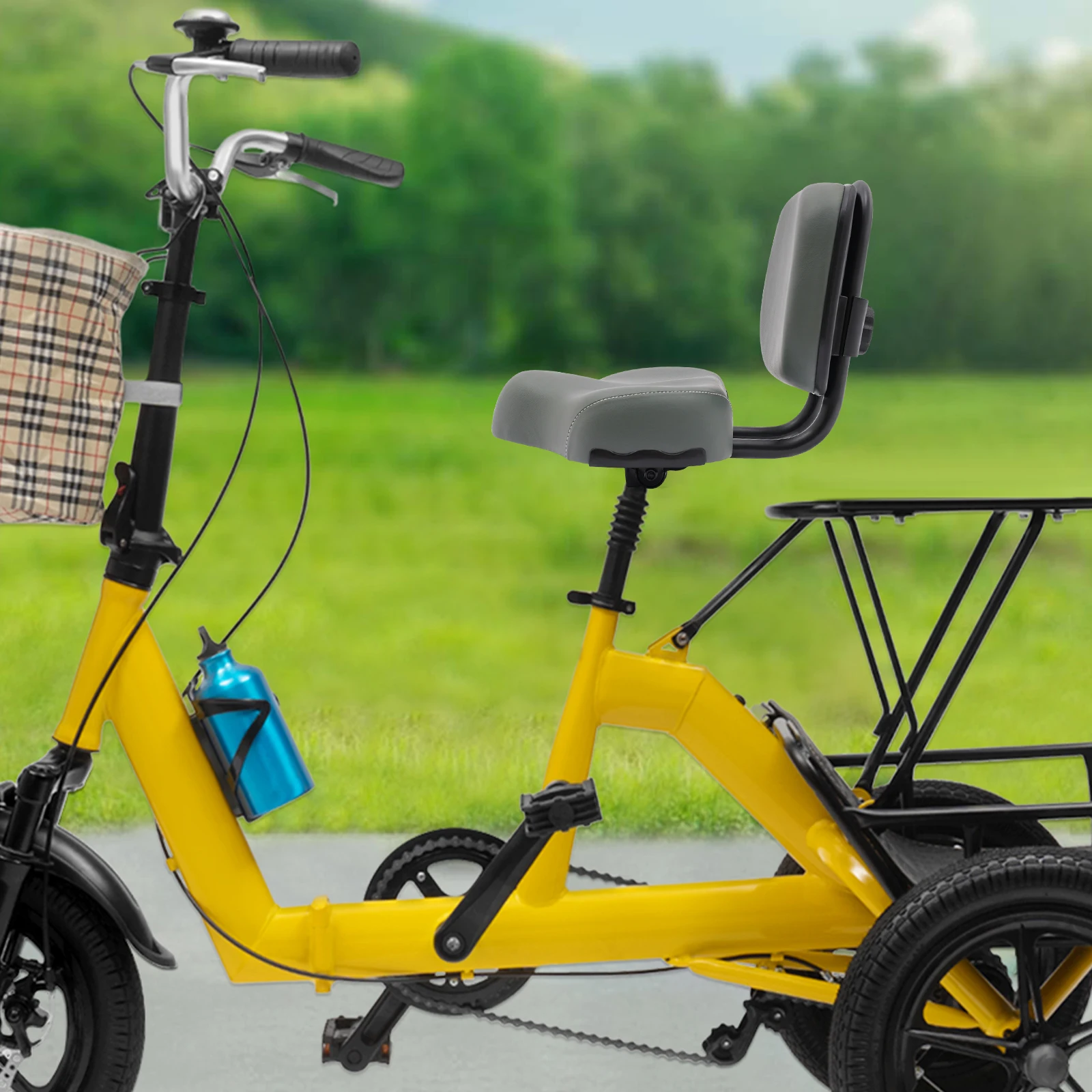 مقعد دراجة مريح مع مسند ظهر دراجة ثلاثية العجلات دراجة جبلية دراجة كهربائية وسادة مقعد سرج عريض جدًا برتقالي/رمادي