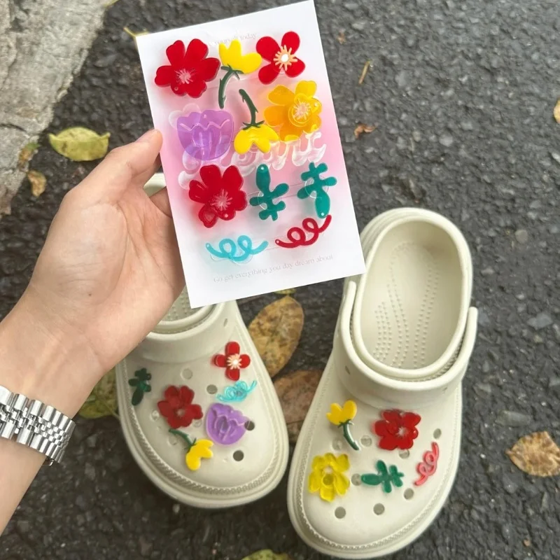 New JIBBITZ Charms Transparent Crystal Colorful Removable  Shoe Flowers For Clogs Compatible With All Clogs Party Gifts