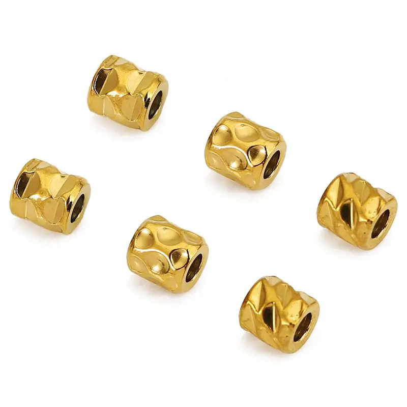 20pcs Stainless Steel PVD 18K Gold Plated 4mm Texture Beads Tuble Spacer Loose Beads for Bracelets Jewelry Making Accessories view 3
