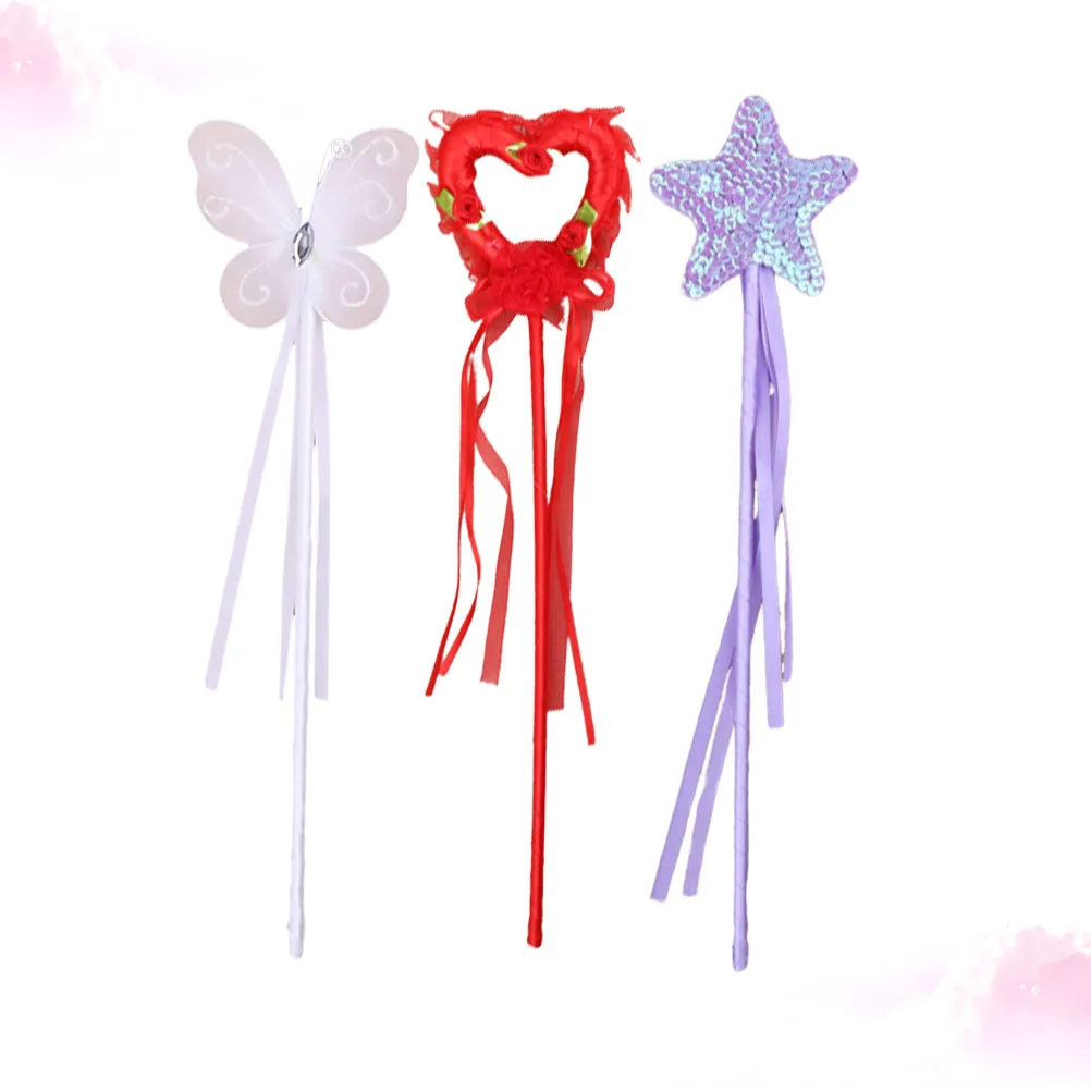 

3pcs Girls Pentagram Heart Design Angel Fairy Stick for Birthday Party Cosplay (Purple Pentagram Heart + White Butterfly)
