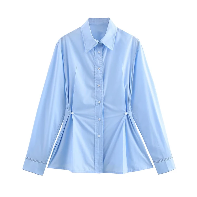 

Fashion Waist Hugging Buttons Shirt Women Chic Turn Down Collar Long Sleeve Office Bloues Ladies Spring Single Breasted Shirts