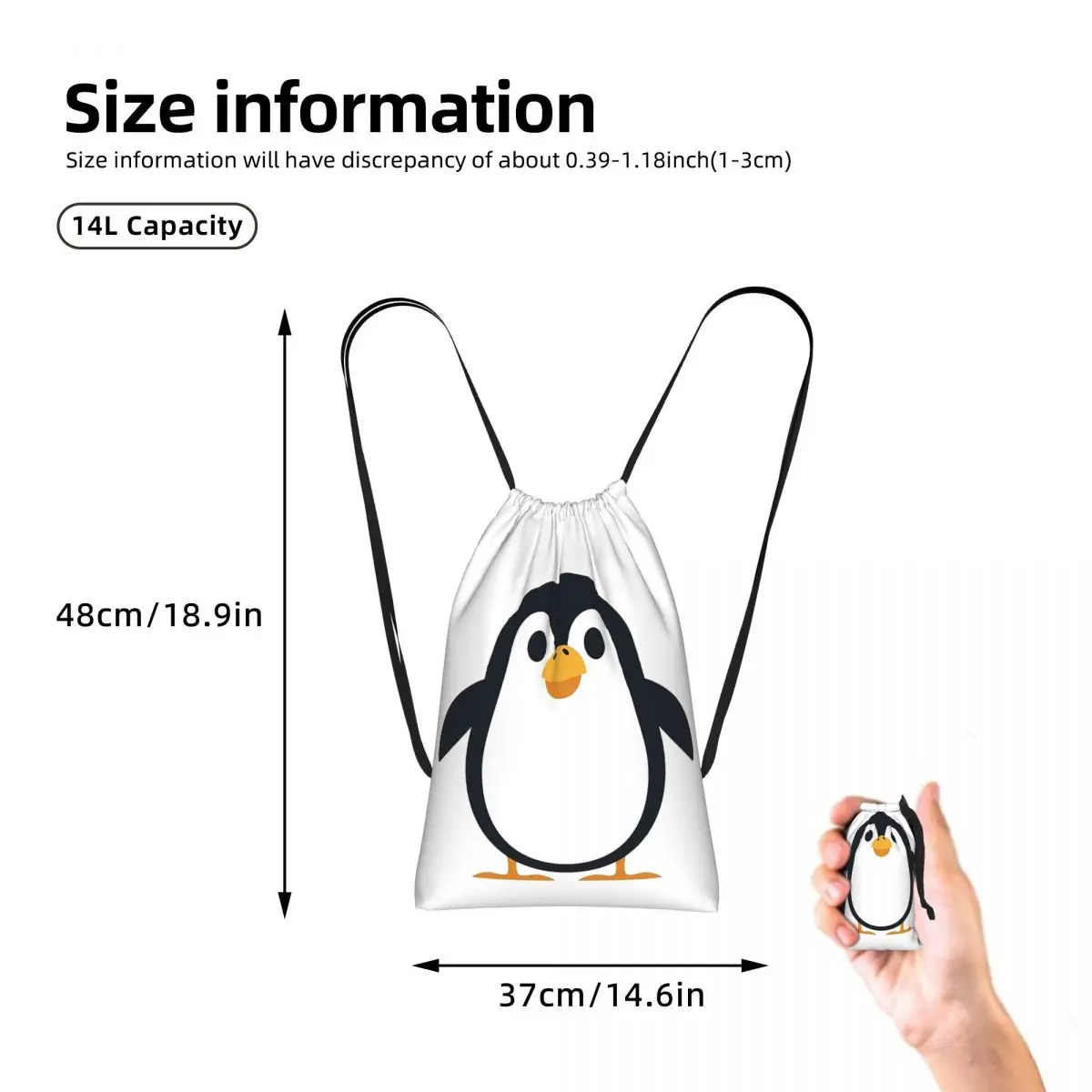 Penguin Drawstring Backpack Sports Gym Bag Lightweight Foldable Storage Drawstring Bag for Men Women