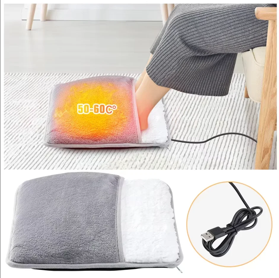 Winter Electric Foot Heating Pad USB Charging Soft Plush Washable Foot Warmer Heater Improve Sleeping Household Foot Warming Mat