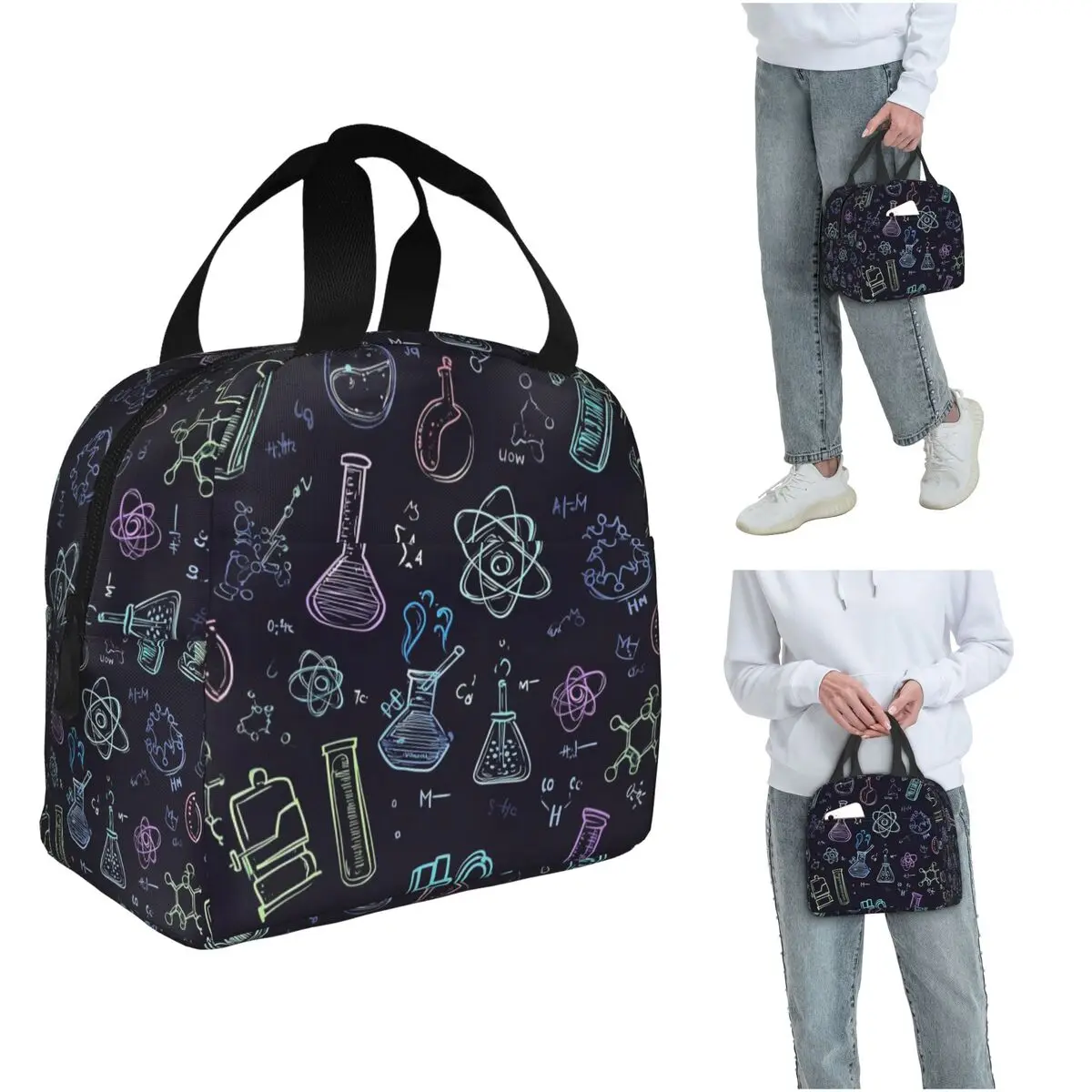 

Термосумка для обедов в стиле научных экспериментов для женщин и детей, портативный контейнер для еды, термосумка-тоут