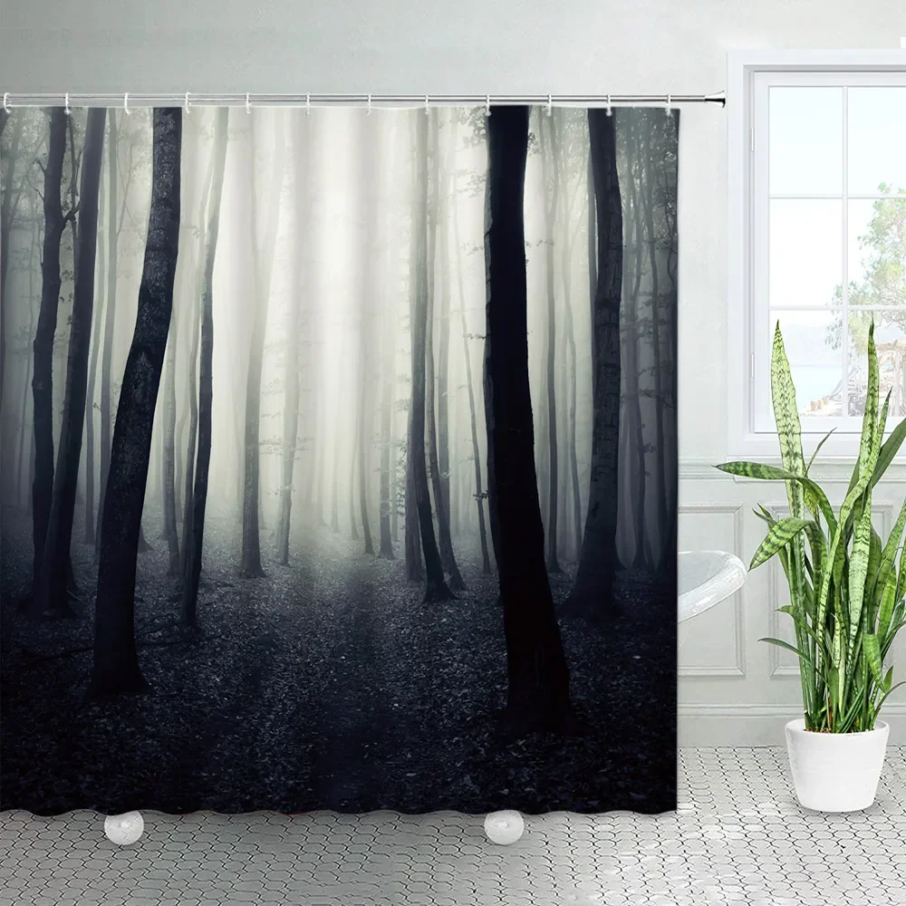 Fog Forest Shower Curtains Mist Pine Trees Natural Landscape Bath Curtain Sets Home Polyester Fabric Bathroom Decor With Hooks