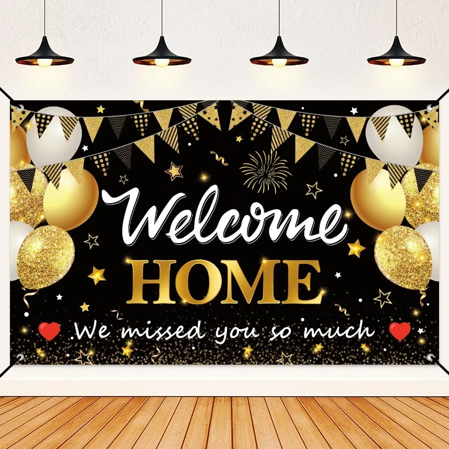 ترحيب المنزل راية الزينة30PCS الأسود والذهبي زينة الحفلات راية خلفية بالون معلق دوامة العسل المركزية