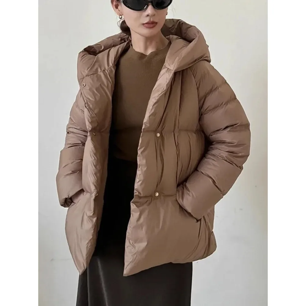 따뜻한 다운 재킷 여성용 두꺼운 봄 다운 코트 캐주얼 후드 덕 다운 재킷 화이트 퍼퍼 코트 가을 겨울용
