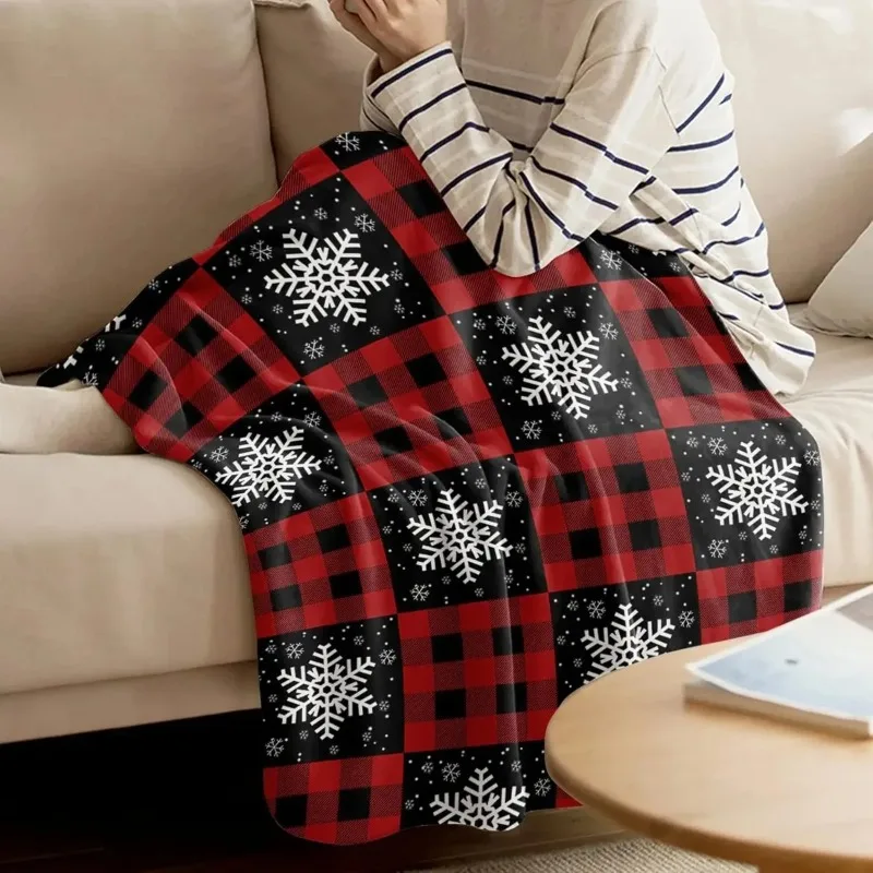 

150X200CM Christmas Classic Red Plaid Print Thickened Flannel Blanket Warm Skin-friendly Suitable for Office Home Travel Camping