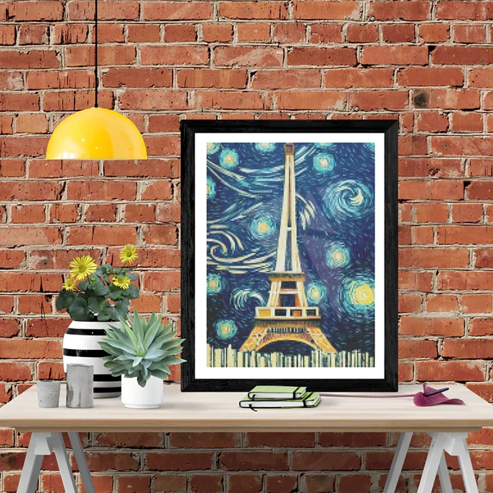 LZAIQIZG 5D DIY Diamond Painting Paris Tower Starry Night Diamond Embroidery Landscape Cross Stitch Handicraft Home Decoration