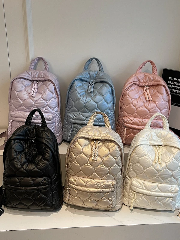 Large Capacity Cotton Jacket Women's Backpack Twist Design Student Bookbag Sweet College Style Zipper Closure Casual Daily Bag