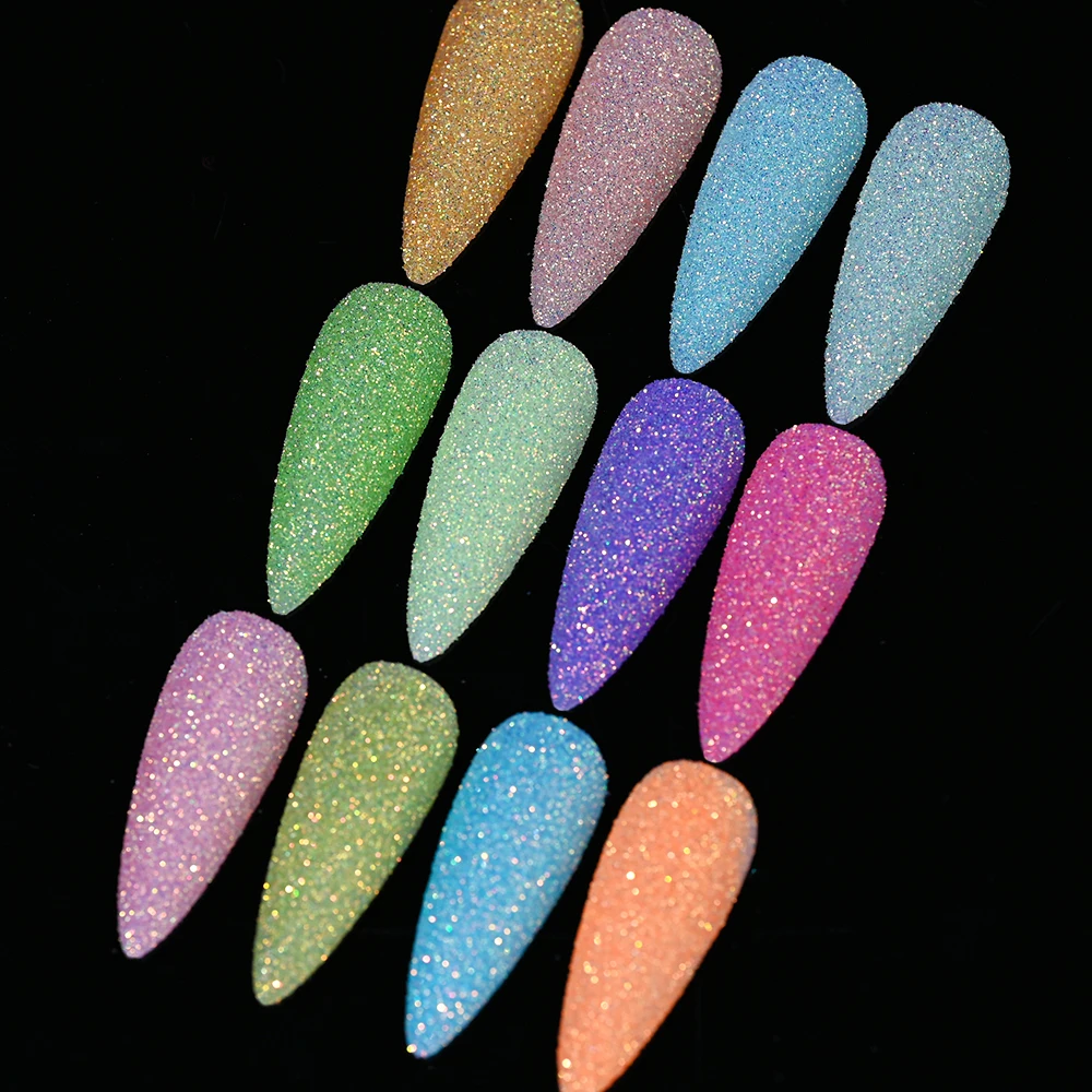 12pcs Glitter Candy Sugar Sand Nail Powder Colorful Iridescent Woolen Coat Pigment Manicure Sugar Effect Shiny Dust Nail Decor *