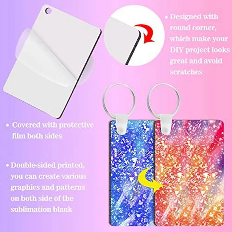 50 Pieces White MDF Rectangle Sublimation Blanks Keychain Blank MDF Board Key Rings Blanks