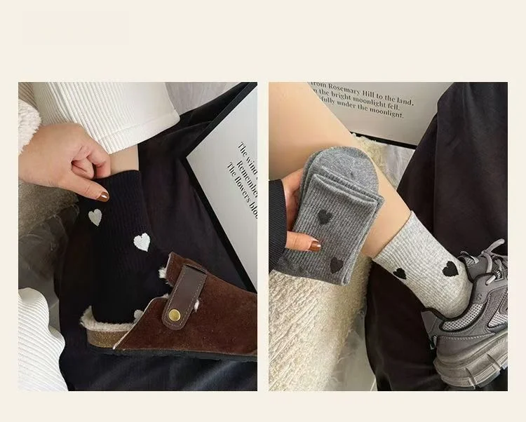 5/10 Paar Damen-Socken mit herzförmigem Muster, mittellange Socken, modischer Druck, weich, bequem, schweißabsorbierend, atmungsaktiv – Detail 8