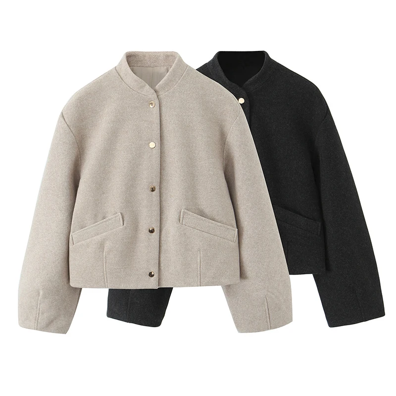 

Willshela Women Fashion With Pockets Solid Single Breasted Jackets Vintage O-Neck Long Sleeves Female Chic Lady Outfits