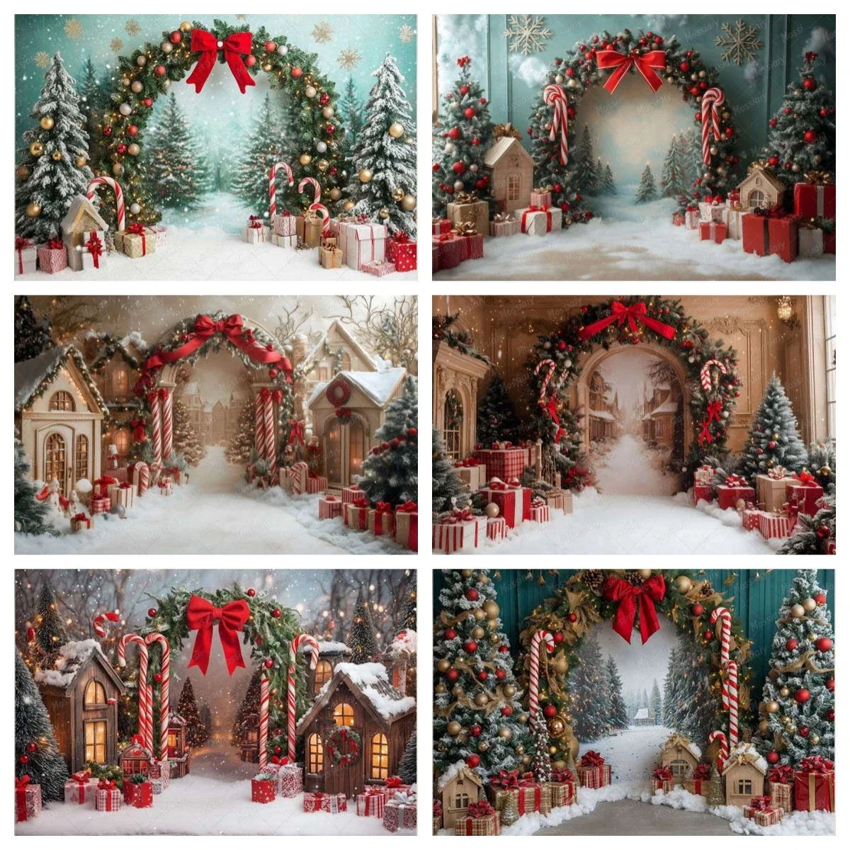 Winter-Weihnachts-Fotografie-Hintergrund, Weihnachtsbaum, Kranz, Zuckerstange, Kinder-Familienporträt, Weihnachts-Heimdekoration, Hintergrund