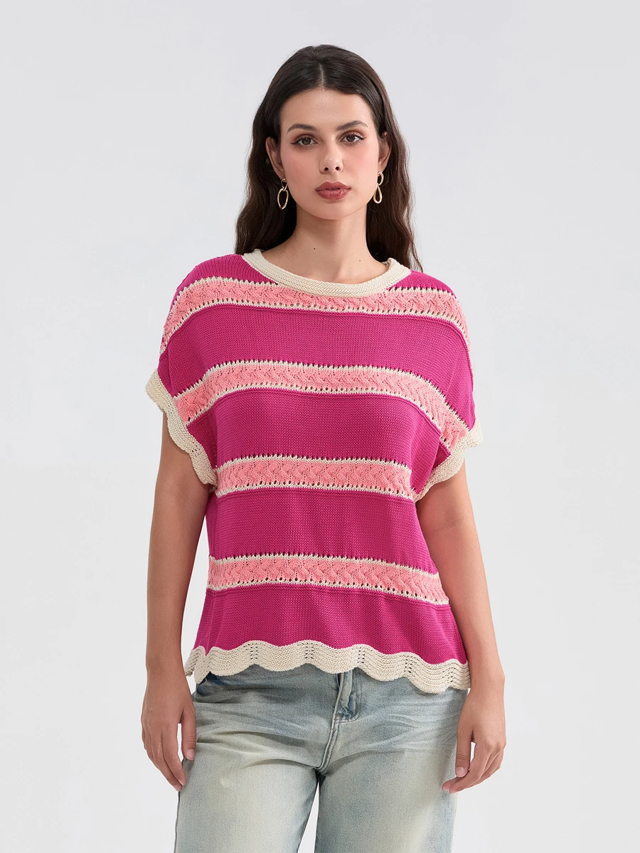 New Fashion Striped Multi Color T-Shirts Femme Boho Tops Round Neck Loose Fit Rainbow Casual Tee Tops Short Sleeve Shirt S-XL