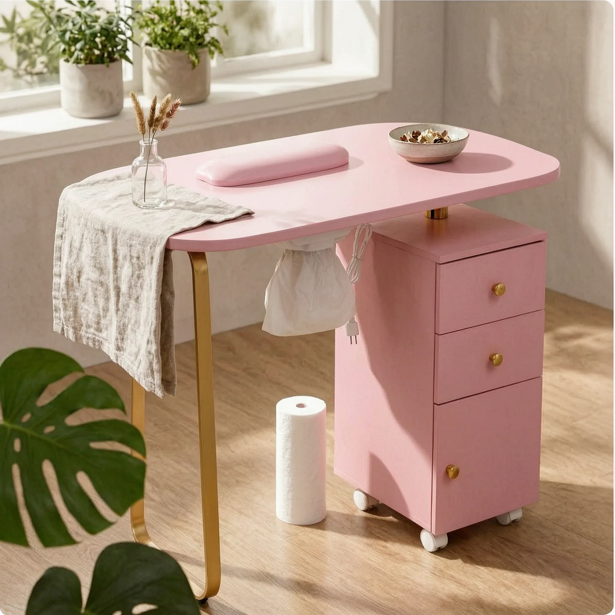 Manicure Table with Drawer and Cabinet Storage Space Nail Table with Dust Collector Manicure Desk Rectangular Tabletop