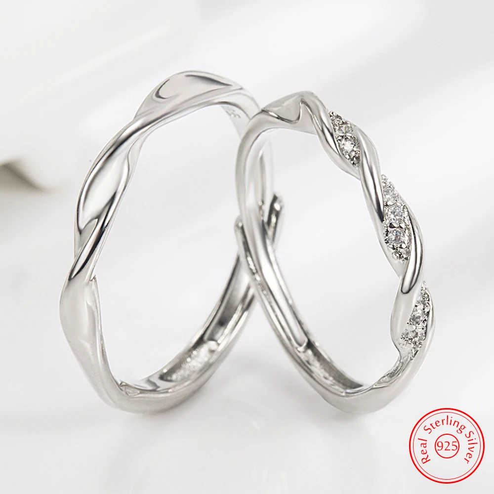 

Solid 925 Sterling Silver Lady's High Quality Fashion Jewelry Spiral Crystal Zircon Couple Ring For Men XY0303