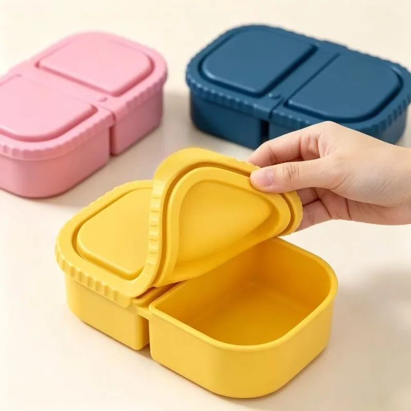 Silicone Reusable Snack Containers with Lids - 8 oz Double Compartment Snackle Box for Dressing, Snacks, School, Leakproof