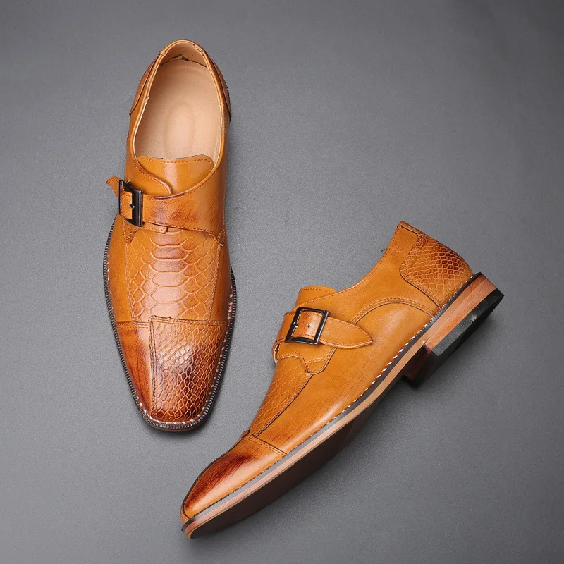 Men's Casual Business Shoes Crocodile Grain Leather Mens Classic Buckle Monk Loafers Moccasins Men Driving Party Wedding Flats