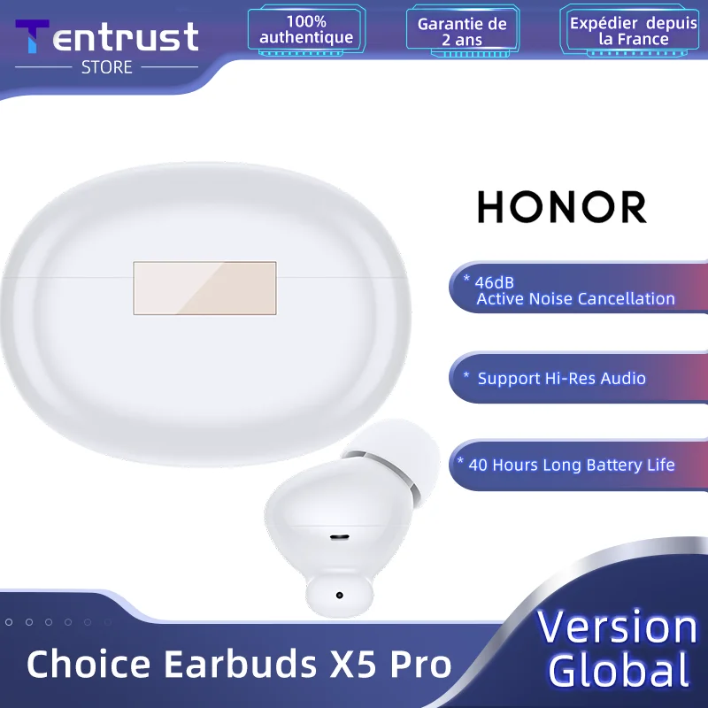 Honor Choice Earbuds X5 Pro, 46dB Adaptive Active Noise Cancellation 40-hour playback, Bluetooth 5.3 , waterproof IPX4