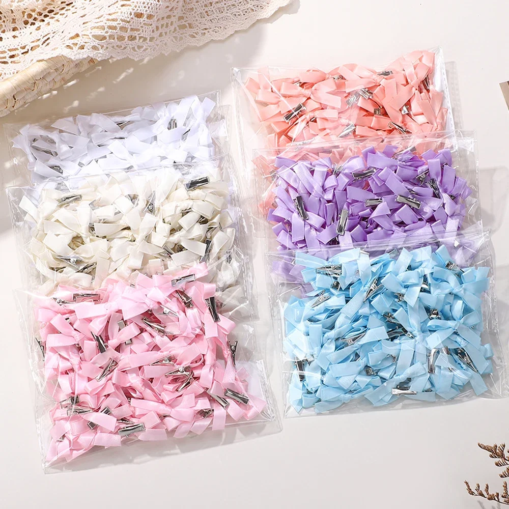 4/6/8/10Pcs Kids Sweet Solid Color Mini Bowknot With Hair Clip Baby Girls Ballet Style Ribbon Braided Hair Accessories Wholesale