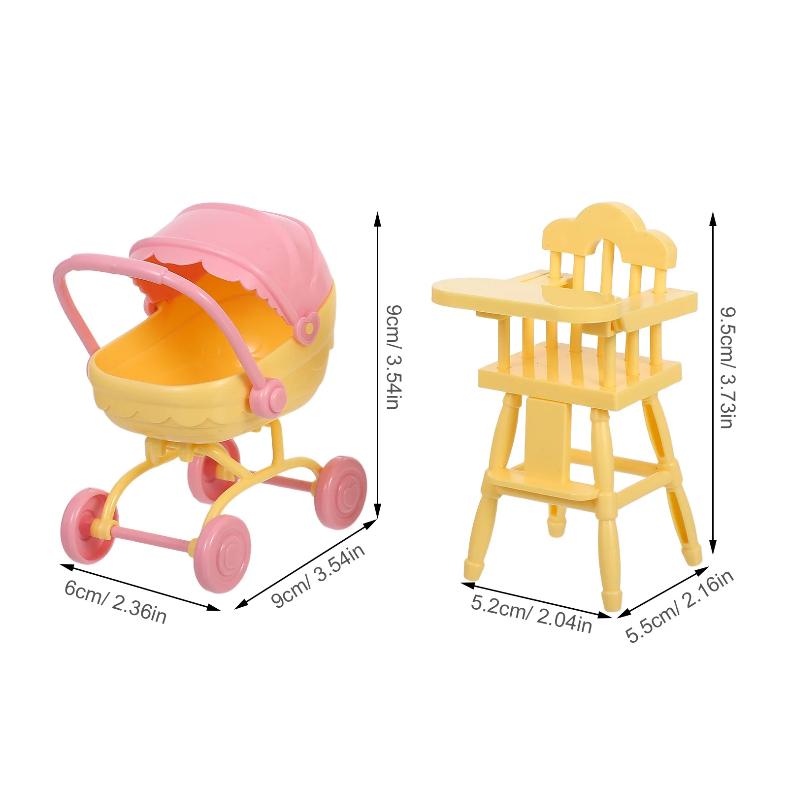 1 Set Miniature Dollhouse Accessories Baby Stroller Highchair Pretend Play Furniture For Kids Birthday Gifts Realistic Nursery