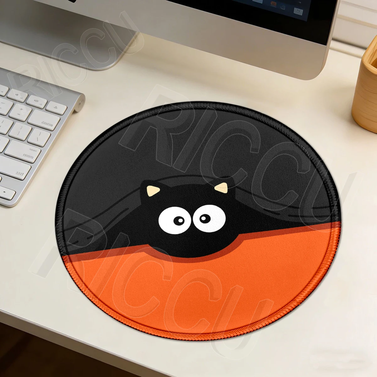 Funny Black Cat Mouse Pad Cute Kitty Computer Round Mausepad Company Desk Pad Kawaii Soft Office Accessories Rug Small Playpad