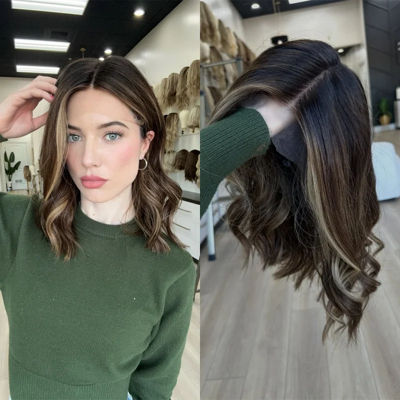 

Короткий парик-каре 13x4 с центральным пробором, омбре, коричневые пряди, HD-кружево, синтетический, хорошего качества, без клея