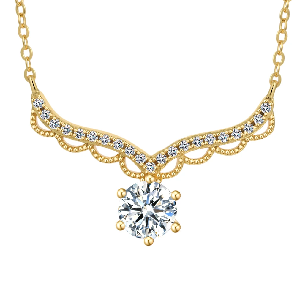 

FIRERING 1ct Red Moissanite Wings Necklace Gold Plated S925 Silver with Certificate Passed Diamond Test Women Jewelry Gift