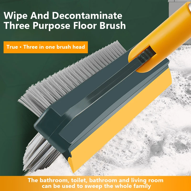 Floor Scrub Brush 3 In 1 Cleaning Brush Long Handle Removable Wiper Magic Broom Brush Squeegee Tile Kitchen Cleaning Tools