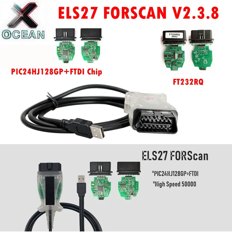 Лучший сканер ELS27 V2.3.8 FORscan OBD2 2025 года PIC24HJ128GP FTDI Mircochhip ELS27 Многоязычный — это A для диагностики Ford/Mazda To