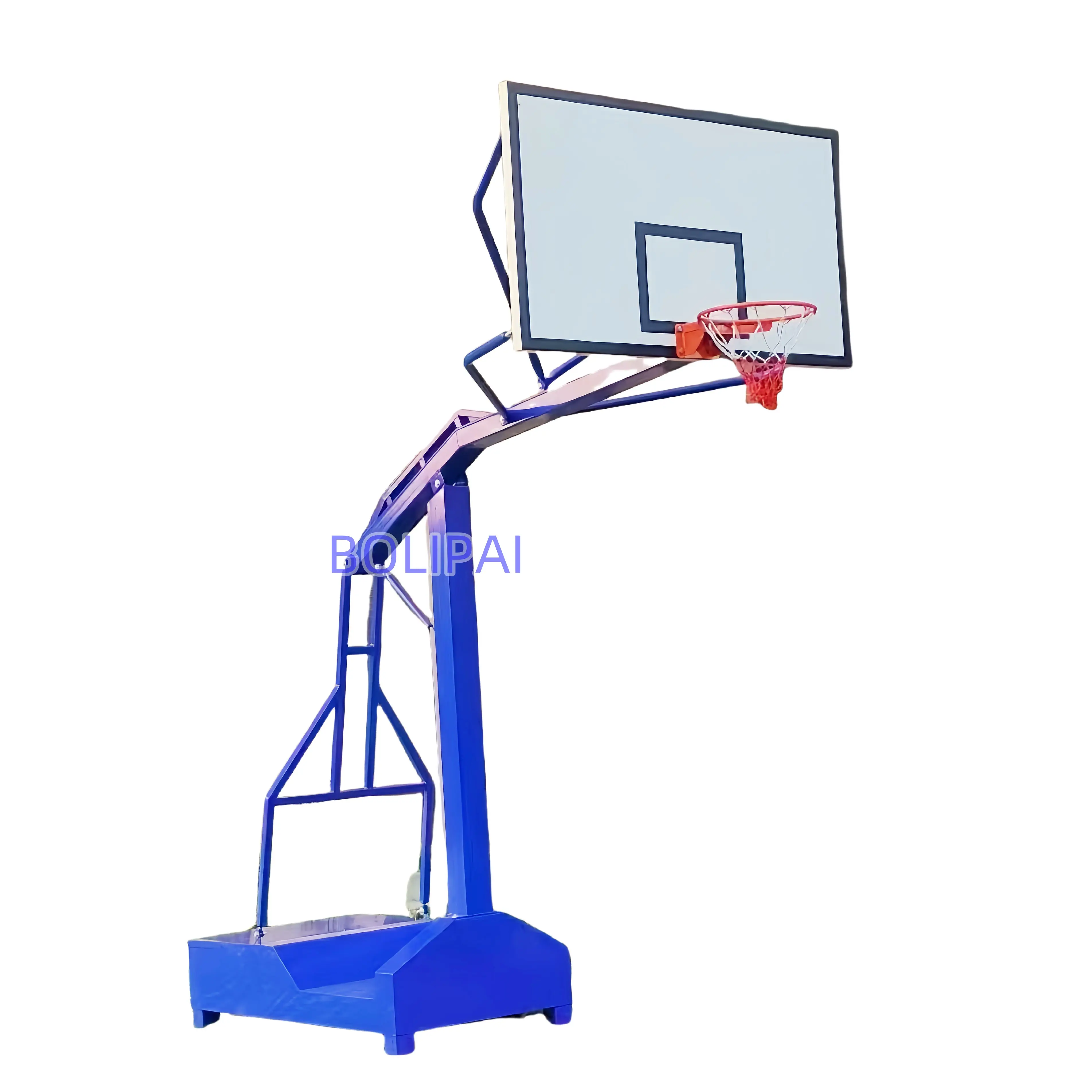 แป้นบาสเก็ตบอลแบบปรับได้สำหรับใช้งานกลางแจ้ง โครงโลหะแข็งแรง ขอบแป้นทำจากกระจกนิรภัย ราคาโรงงานถูก พร้อมคุณสมบัติเคลื่อนย้ายได้