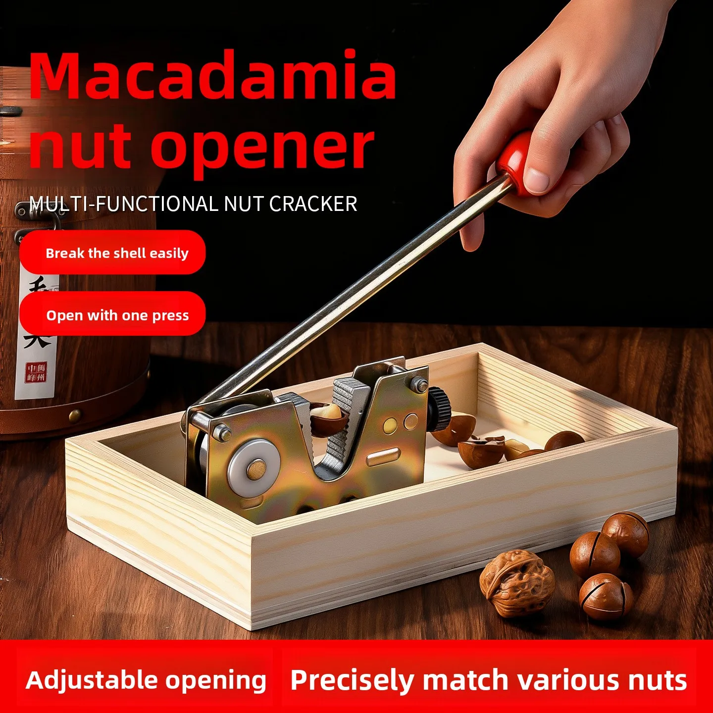 

Heavy-Duty Multi-Functional Macadamia Nut Cracker - Universal Adjustable Labor-Saving Tool for All Hard-Shell Nuts