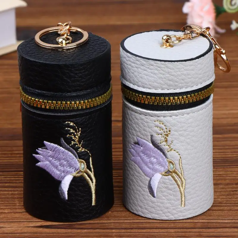 Pochette portable mini pour rouge à lèvres, broderie élégante de fleurs, porte-monnaie, porte-clés, sac de rangement pour écouteurs, cadeau pour femme