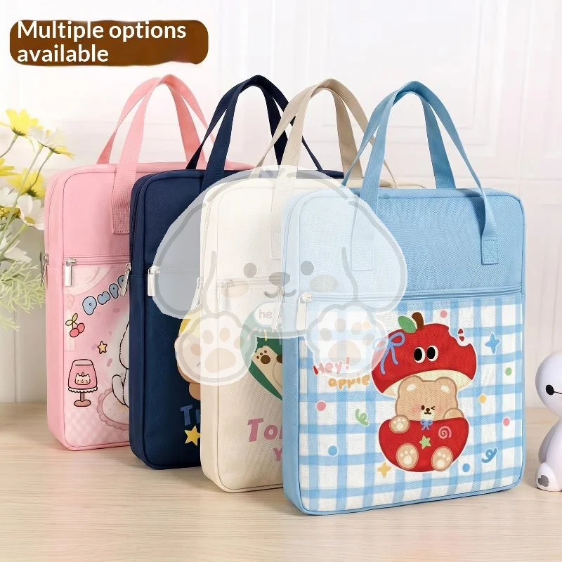 Cute Vintage Print Tote Bag Large Capacity Sturdy Handheld Folder for Student Books Homework Office File Organization