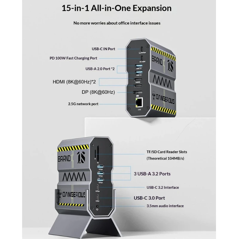 Fmouse Typec Docking Station 15 In 1 Vertical Desktop 4 Display Dual Hdmi 8k 2 5g Ethernet Port Pd 100w Fast Charging For Office