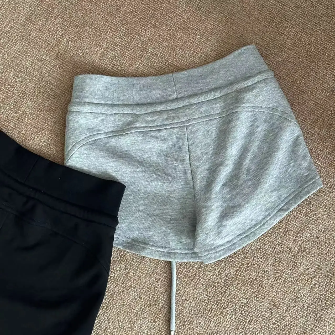 Y2k Low Waist Drawstring Sports Shorts Women Slim Grey Skinny Casual Black Hot Pants