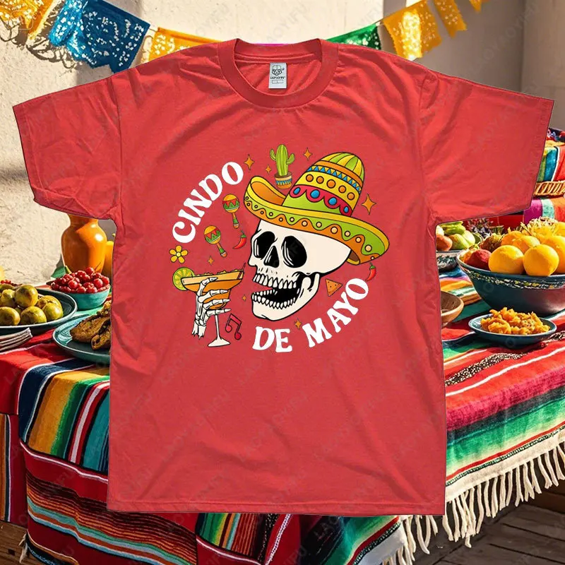 Crâne mexicain graphique t-shirt femme Fiesta Squad t-shirt Sombrero chapeau Fiesta fête t-shirt Style traditionnel unisexe couverture en coton
