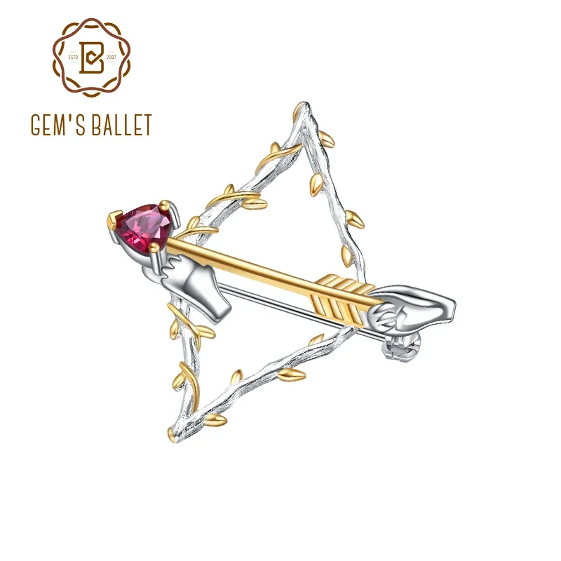 GEM'S BALLET Cupid's Arrow Brooches Pin 925 Sterling Silver Natural Rhodolite Garnet Original Design Handmade Brooches For Women