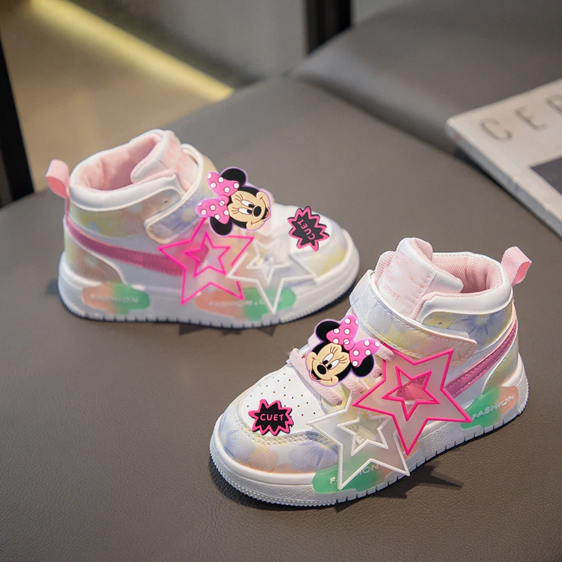 

Disney Mickey Mouse Girl Spring Autumn New Sneakers Children Board Shoes Cartoon Princess Casual Shoes Non-slip Running Shoes