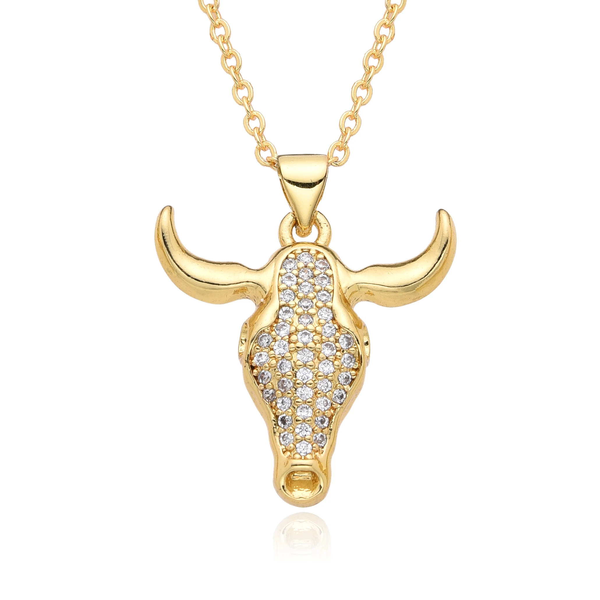 Y2k Vintage Gold Color Buffalo Animal Charms Zircon Bull Necklace for Women Men Cattle Ox Choker Pendant DIY Jewelry Accessories