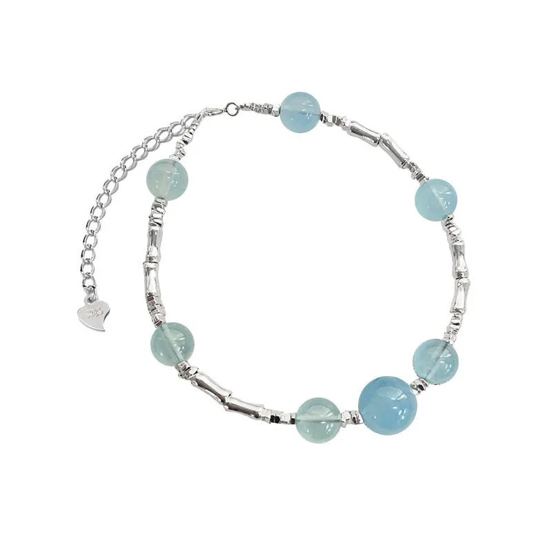 

S925 pure silver jewelry, broken silver, bamboo bracelet, women's ins forest series, light luxury, simple round bead bracelet