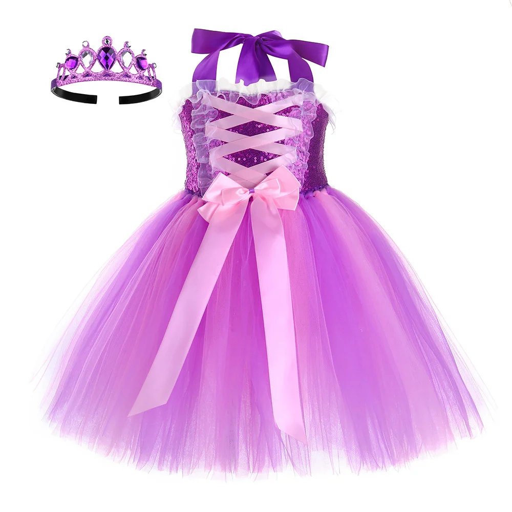 

Girls COS Rapunzel Sequin Party Stage Arlo Show Dress Kids Little Girl Princess Party Costume Dress Birthday Clothes