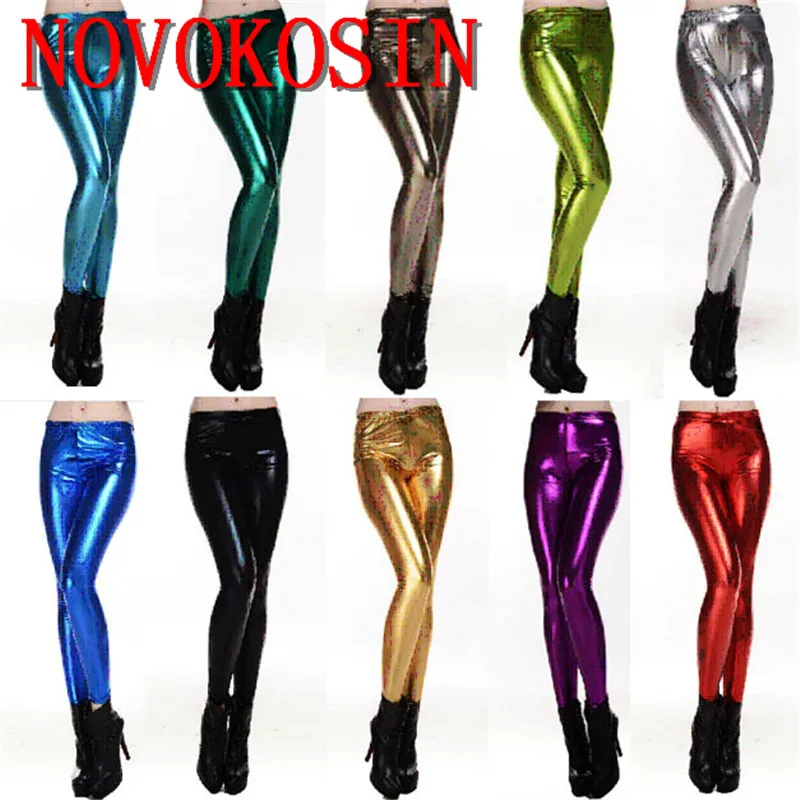 

13 Colors 2XL Women Wet Look Gold Stamping Faux Leather Trousers Plus Size Female Night Club Leggings Punk Rock Pencil Pants