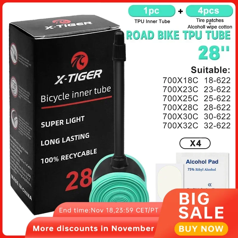 X-TIGER TPU Bike Inner Tube 28 Inches 700 x 18-32C Ultralight Road Bike Tube with 45mm/65mm/85mm Presta Valves Lightweight