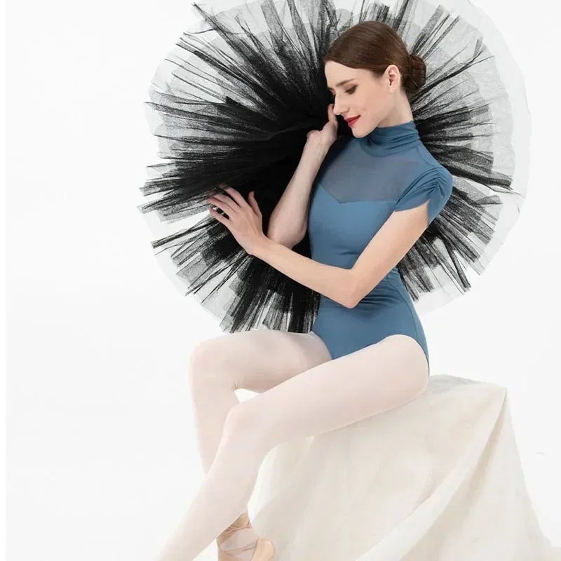 Neues Ballett-Trikot für Damen, Trainings-Badeanzug-Design, gestapelter Tanz-Body mit hohem Kragen, Ballerina-Performance-Kleidung für Erwachsene