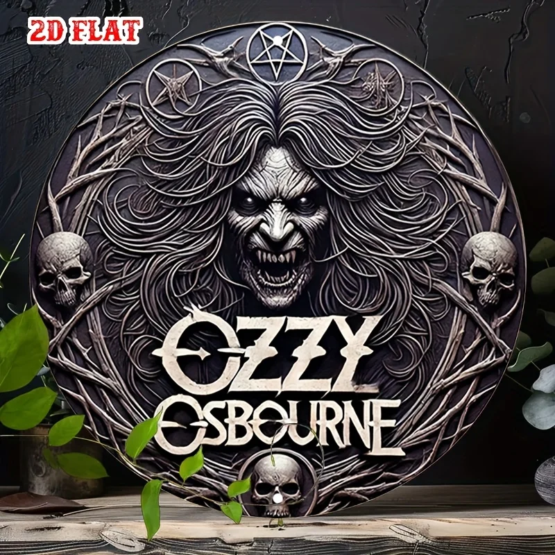 2D Flat, 1pc Ozzy Osbourne Metal Tin Sign, 3D Round Aluminum Wall Art, Vintage Horror Decor, Rustic Home & Garage Decor, 11.8 In