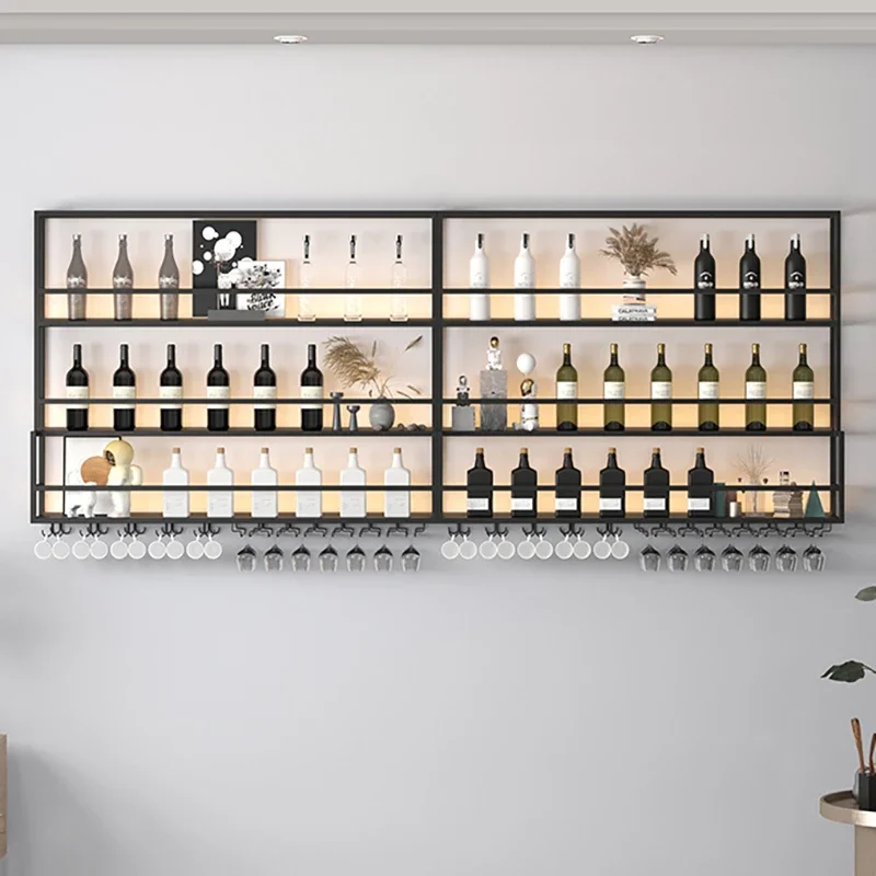 Creative Wall-mounted Wine Rack for Kitchen Three-layer Iron Solid Showcase with Lights Modern Luxury Household Shelf for Hotel